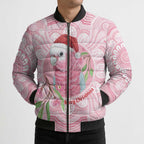 Funny Pink Galah Australia Christmas Bomber Puffer Jacket Eucalyptus Blossoms Aboriginal Art - Aussie Hoodie