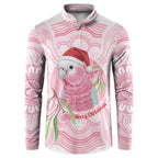 Funny Pink Galah Australia Christmas Button Sweatshirt Eucalyptus Blossoms Aboriginal Art - Aussie Hoodie