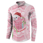 Funny Pink Galah Australia Christmas Button Sweatshirt Eucalyptus Blossoms Aboriginal Art - Aussie Hoodie