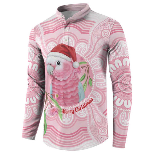 Funny Pink Galah Australia Christmas Button Sweatshirt Eucalyptus Blossoms Aboriginal Art - Aussie Hoodie