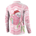 Funny Pink Galah Australia Christmas Button Sweatshirt Eucalyptus Blossoms Aboriginal Art - Aussie Hoodie