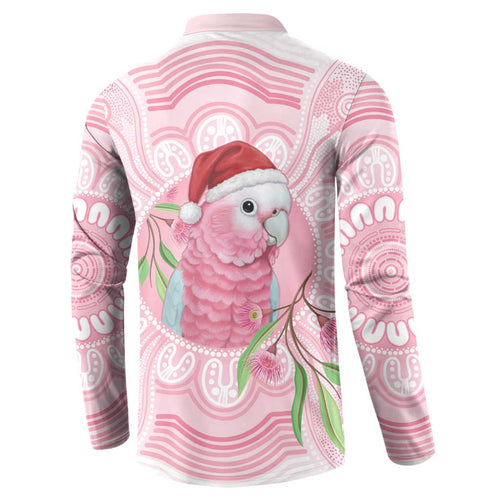 Funny Pink Galah Australia Christmas Button Sweatshirt Eucalyptus Blossoms Aboriginal Art - Aussie Hoodie