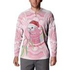 Funny Pink Galah Australia Christmas Button Sweatshirt Eucalyptus Blossoms Aboriginal Art - Aussie Hoodie