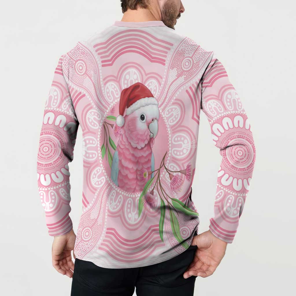 Funny Pink Galah Australia Christmas Button Sweatshirt Eucalyptus Blossoms Aboriginal Art - Aussie Hoodie