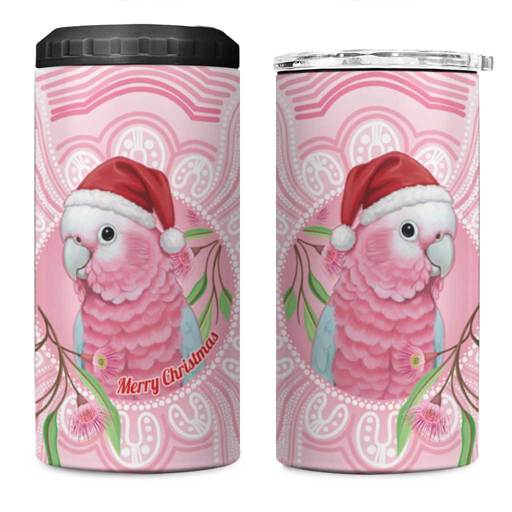 Funny Pink Galah Australia Christmas 4 in 1 Can Cooler Tumbler Eucalyptus Blossoms Aboriginal Art - Aussie Hoodie