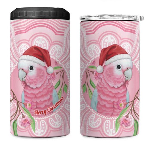 Funny Pink Galah Australia Christmas 4 in 1 Can Cooler Tumbler Eucalyptus Blossoms Aboriginal Art - Aussie Hoodie