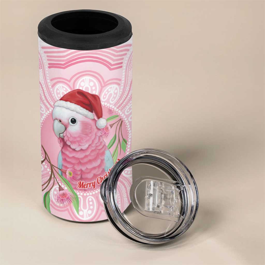 Funny Pink Galah Australia Christmas 4 in 1 Can Cooler Tumbler Eucalyptus Blossoms Aboriginal Art - Aussie Hoodie