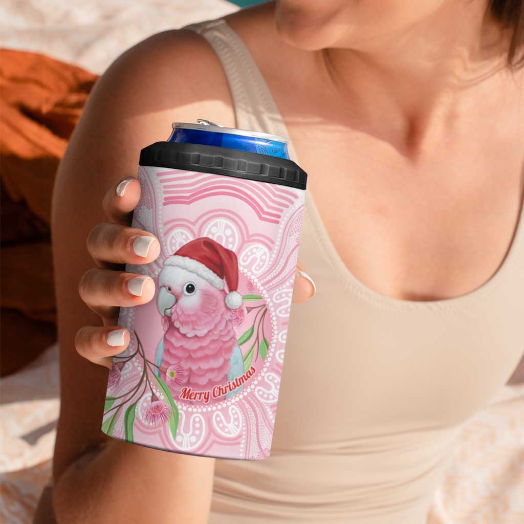 Funny Pink Galah Australia Christmas 4 in 1 Can Cooler Tumbler Eucalyptus Blossoms Aboriginal Art - Aussie Hoodie