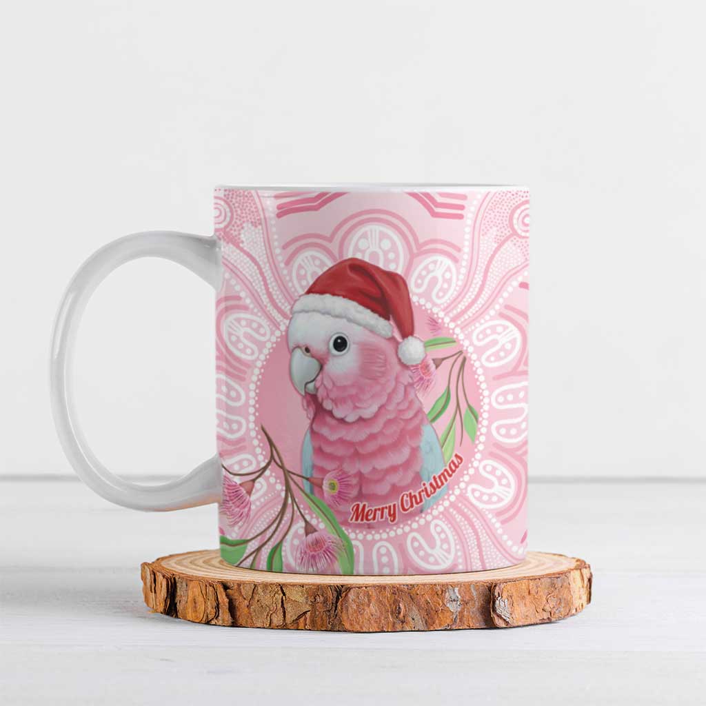Funny Pink Galah Australia Christmas Ceramic Mug Eucalyptus Blossoms Aboriginal Art - Aussie Hoodie