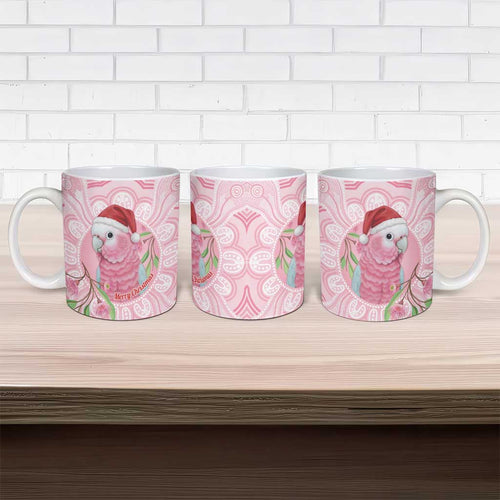Funny Pink Galah Australia Christmas Ceramic Mug Eucalyptus Blossoms Aboriginal Art - Aussie Hoodie