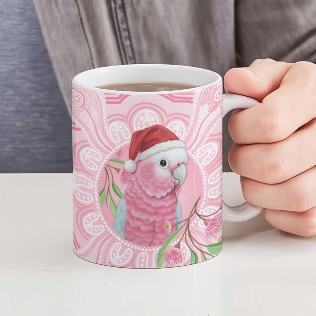 Funny Pink Galah Australia Christmas Ceramic Mug Eucalyptus Blossoms Aboriginal Art - Aussie Hoodie