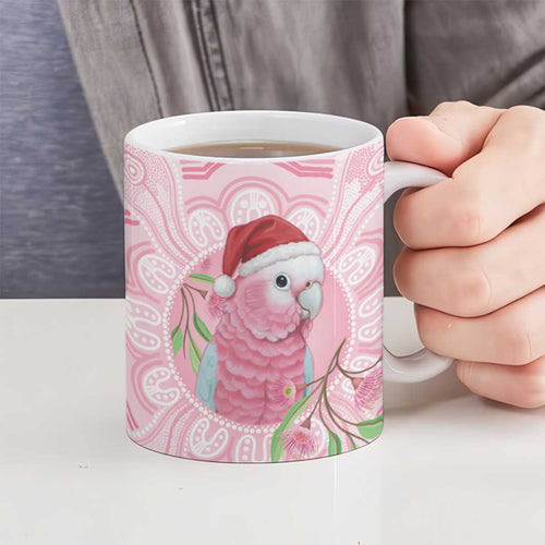 Funny Pink Galah Australia Christmas Ceramic Mug Eucalyptus Blossoms Aboriginal Art - Aussie Hoodie