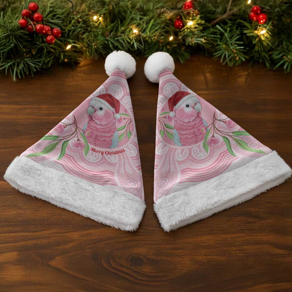 Funny Pink Galah Australia Christmas Santa Hat Eucalyptus Blossoms Aboriginal Art - Aussie Hoodie