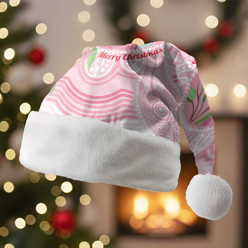 Funny Pink Galah Australia Christmas Santa Hat Eucalyptus Blossoms Aboriginal Art - Aussie Hoodie