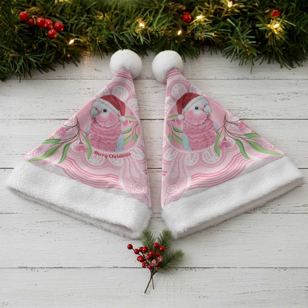 Funny Pink Galah Australia Christmas Santa Hat Eucalyptus Blossoms Aboriginal Art - Aussie Hoodie