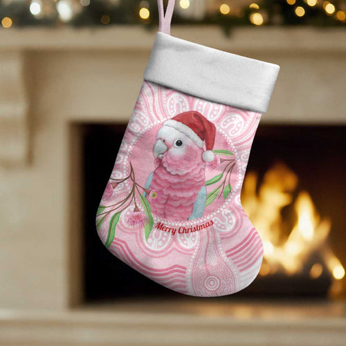 Funny Pink Galah Australia Christmas Stocking Eucalyptus Blossoms Aboriginal Art - Aussie Hoodie