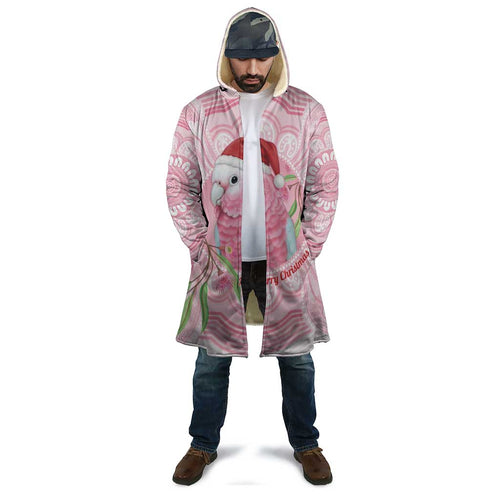 Funny Pink Galah Australia Christmas Cloak Eucalyptus Blossoms Aboriginal Art - Aussie Hoodie