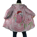 Funny Pink Galah Australia Christmas Cloak Eucalyptus Blossoms Aboriginal Art - Aussie Hoodie