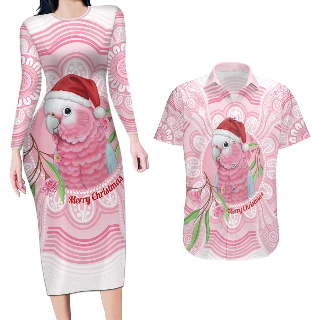 Funny Pink Galah Australia Christmas Couples Matching Long Sleeve Bodycon Dress and Hawaiian Shirt Eucalyptus Blossoms Aboriginal Art - Aussie Hoodie