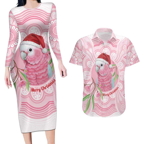 Funny Pink Galah Australia Christmas Couples Matching Long Sleeve Bodycon Dress and Hawaiian Shirt Eucalyptus Blossoms Aboriginal Art - Aussie Hoodie