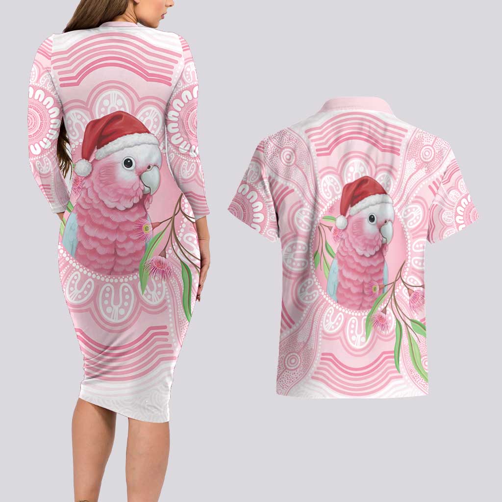 Funny Pink Galah Australia Christmas Couples Matching Long Sleeve Bodycon Dress and Hawaiian Shirt Eucalyptus Blossoms Aboriginal Art - Aussie Hoodie