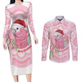 Funny Pink Galah Australia Christmas Couples Matching Long Sleeve Bodycon Dress and Long Sleeve Button Shirt Eucalyptus Blossoms Aboriginal Art - Aussie Hoodie