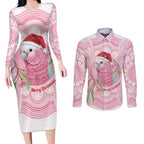 Funny Pink Galah Australia Christmas Couples Matching Long Sleeve Bodycon Dress and Long Sleeve Button Shirt Eucalyptus Blossoms Aboriginal Art - Aussie Hoodie