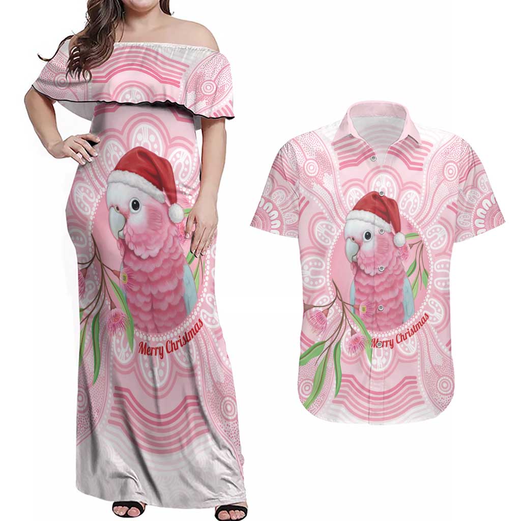 Funny Pink Galah Australia Christmas Couples Matching Off Shoulder Maxi Dress and Hawaiian Shirt Eucalyptus Blossoms Aboriginal Art - Aussie Hoodie