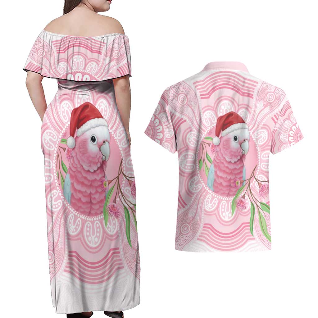 Funny Pink Galah Australia Christmas Couples Matching Off Shoulder Maxi Dress and Hawaiian Shirt Eucalyptus Blossoms Aboriginal Art - Aussie Hoodie