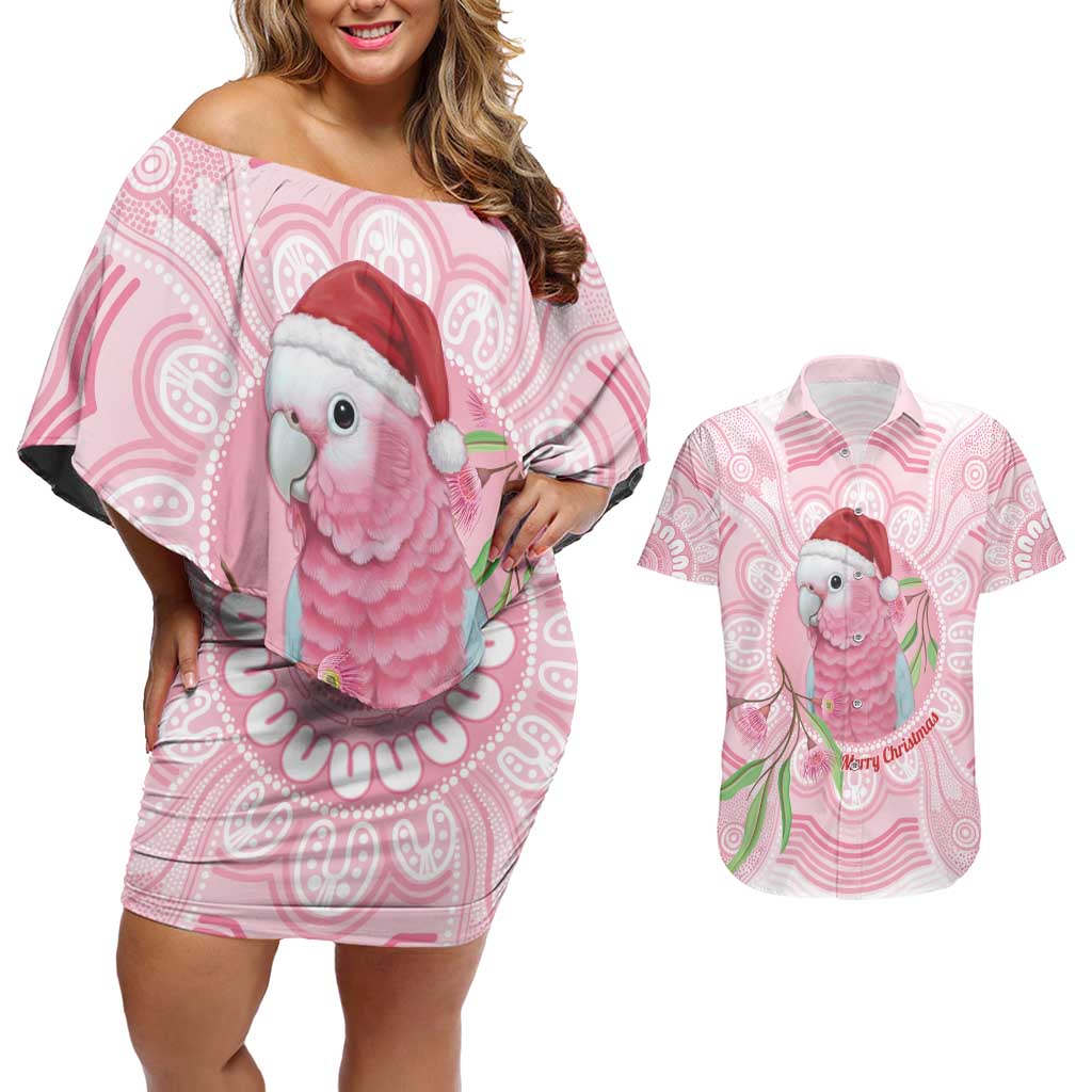Funny Pink Galah Australia Christmas Couples Matching Off Shoulder Short Dress and Hawaiian Shirt Eucalyptus Blossoms Aboriginal Art - Aussie Hoodie