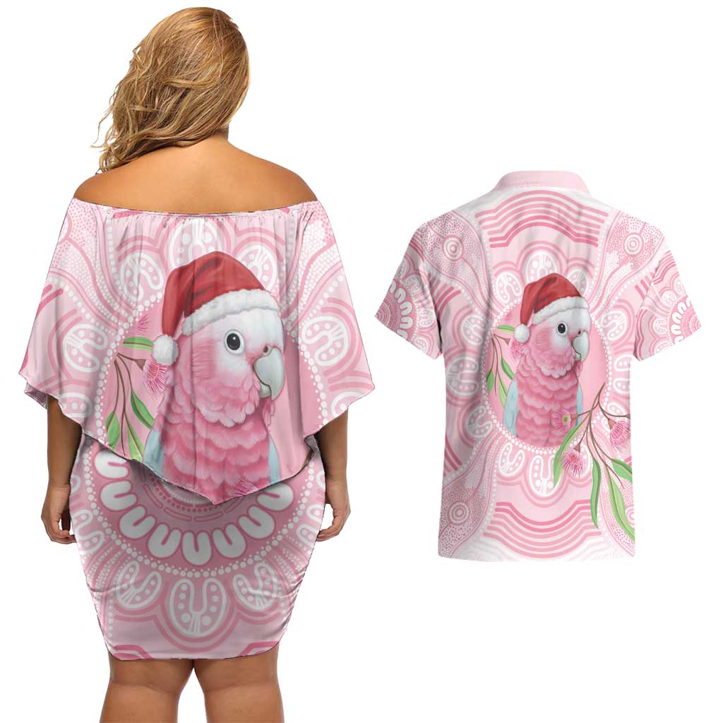 Funny Pink Galah Australia Christmas Couples Matching Off Shoulder Short Dress and Hawaiian Shirt Eucalyptus Blossoms Aboriginal Art - Aussie Hoodie