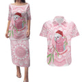 Funny Pink Galah Australia Christmas Couples Matching Puletasi and Hawaiian Shirt Eucalyptus Blossoms Aboriginal Art - Aussie Hoodie