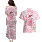 Funny Pink Galah Australia Christmas Couples Matching Puletasi and Hawaiian Shirt Eucalyptus Blossoms Aboriginal Art - Aussie Hoodie