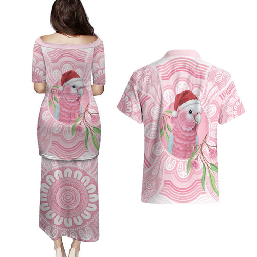 Funny Pink Galah Australia Christmas Couples Matching Puletasi and Hawaiian Shirt Eucalyptus Blossoms Aboriginal Art - Aussie Hoodie