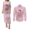 Funny Pink Galah Australia Christmas Couples Matching Puletasi and Long Sleeve Button Shirt Eucalyptus Blossoms Aboriginal Art - Aussie Hoodie
