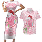 Funny Pink Galah Australia Christmas Couples Matching Short Sleeve Bodycon Dress and Hawaiian Shirt Eucalyptus Blossoms Aboriginal Art - Aussie Hoodie