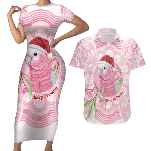 Funny Pink Galah Australia Christmas Couples Matching Short Sleeve Bodycon Dress and Hawaiian Shirt Eucalyptus Blossoms Aboriginal Art - Aussie Hoodie