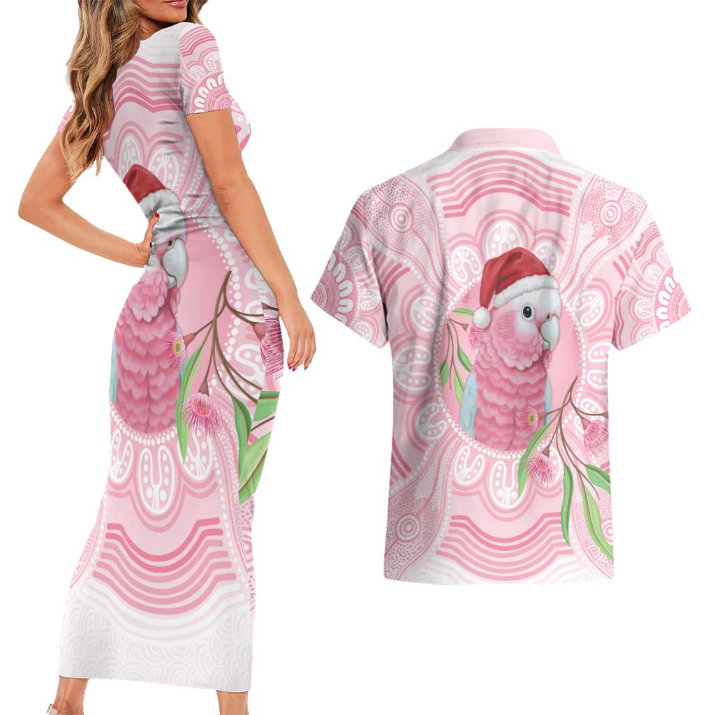 Funny Pink Galah Australia Christmas Couples Matching Short Sleeve Bodycon Dress and Hawaiian Shirt Eucalyptus Blossoms Aboriginal Art - Aussie Hoodie