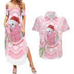Funny Pink Galah Australia Christmas Couples Matching Summer Maxi Dress and Hawaiian Shirt Eucalyptus Blossoms Aboriginal Art - Aussie Hoodie