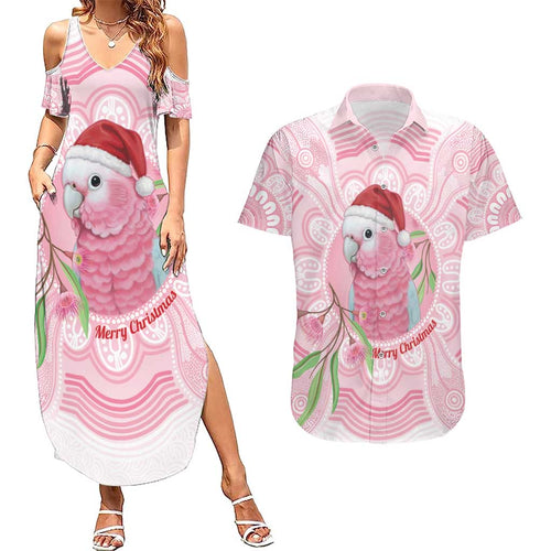Funny Pink Galah Australia Christmas Couples Matching Summer Maxi Dress and Hawaiian Shirt Eucalyptus Blossoms Aboriginal Art - Aussie Hoodie