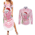 Funny Pink Galah Australia Christmas Couples Matching Summer Maxi Dress and Long Sleeve Button Shirt Eucalyptus Blossoms Aboriginal Art - Aussie Hoodie