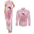 Funny Pink Galah Australia Christmas Couples Matching Tank Maxi Dress and Long Sleeve Button Shirt Eucalyptus Blossoms Aboriginal Art - Aussie Hoodie