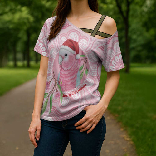 Funny Pink Galah Australia Christmas Cross Shoulder Shirt Eucalyptus Blossoms Aboriginal Art - Aussie Hoodie