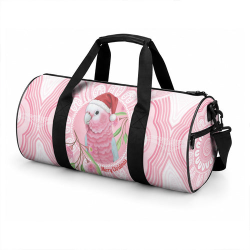 Funny Pink Galah Australia Christmas Duffle Bag Eucalyptus Blossoms Aboriginal Art
