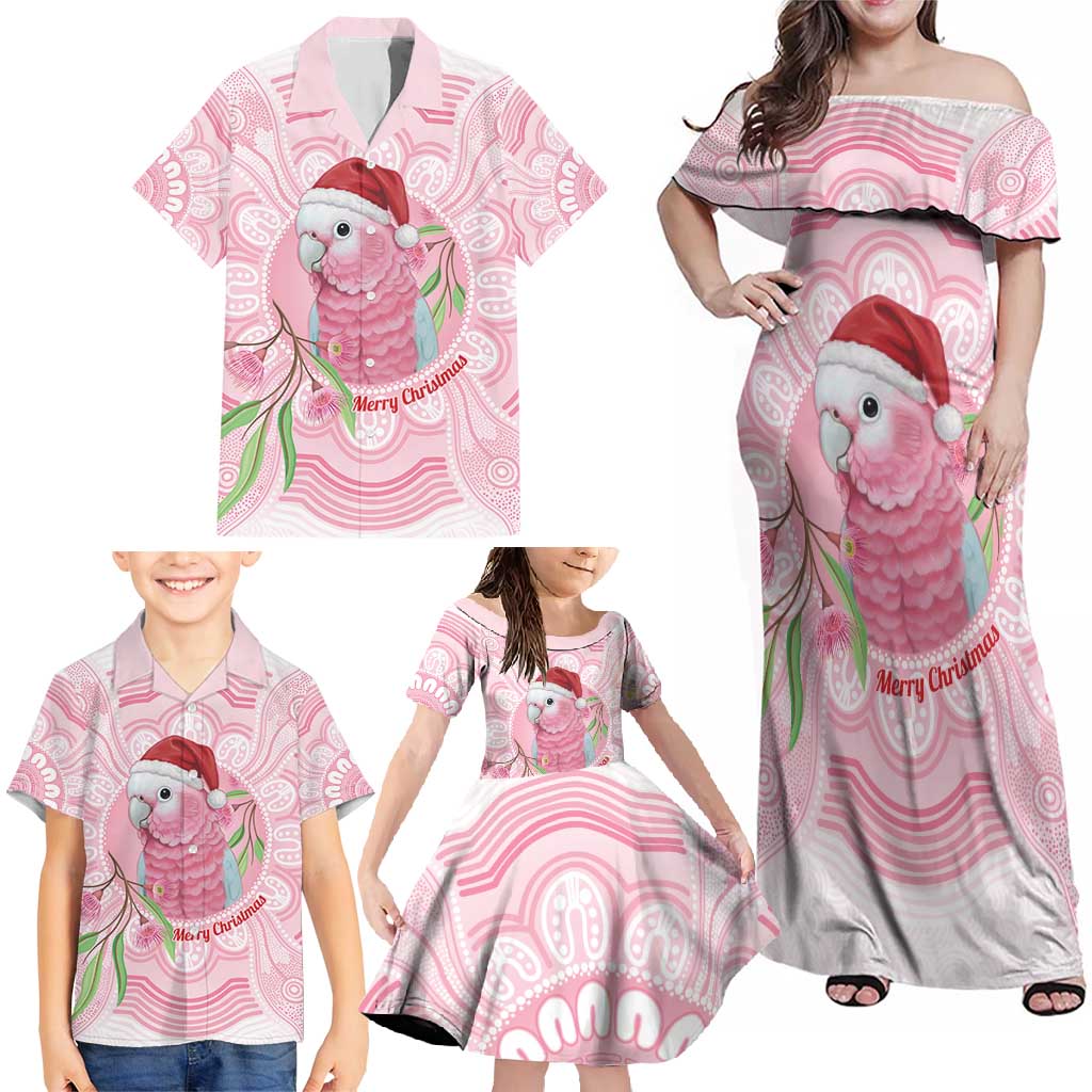 Funny Pink Galah Australia Christmas Family Matching Off Shoulder Maxi Dress and Hawaiian Shirt Eucalyptus Blossoms Aboriginal Art - Aussie Hoodie