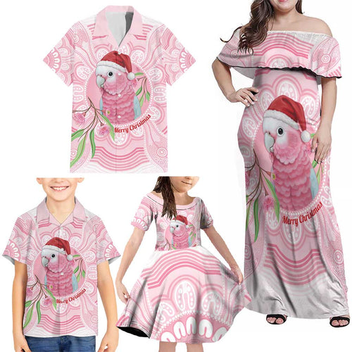 Funny Pink Galah Australia Christmas Family Matching Off Shoulder Maxi Dress and Hawaiian Shirt Eucalyptus Blossoms Aboriginal Art - Aussie Hoodie