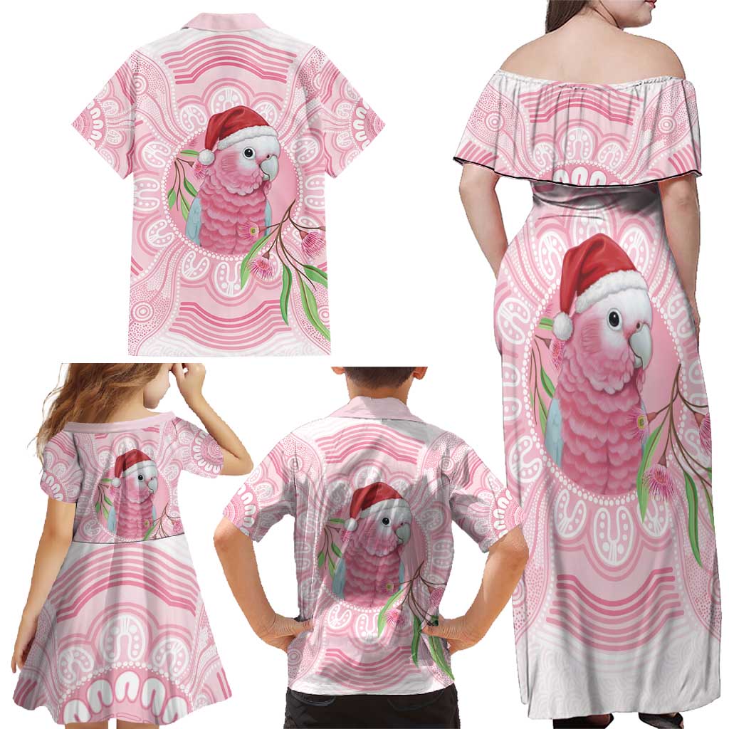 Funny Pink Galah Australia Christmas Family Matching Off Shoulder Maxi Dress and Hawaiian Shirt Eucalyptus Blossoms Aboriginal Art - Aussie Hoodie
