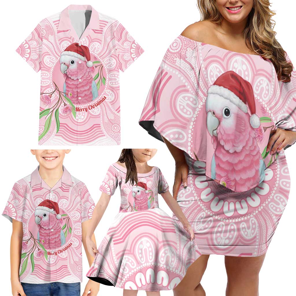 Funny Pink Galah Australia Christmas Family Matching Off Shoulder Short Dress and Hawaiian Shirt Eucalyptus Blossoms Aboriginal Art - Aussie Hoodie