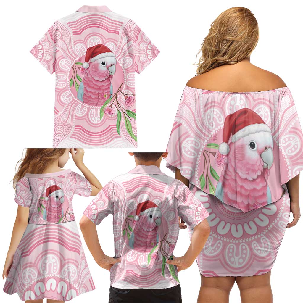 Funny Pink Galah Australia Christmas Family Matching Off Shoulder Short Dress and Hawaiian Shirt Eucalyptus Blossoms Aboriginal Art - Aussie Hoodie