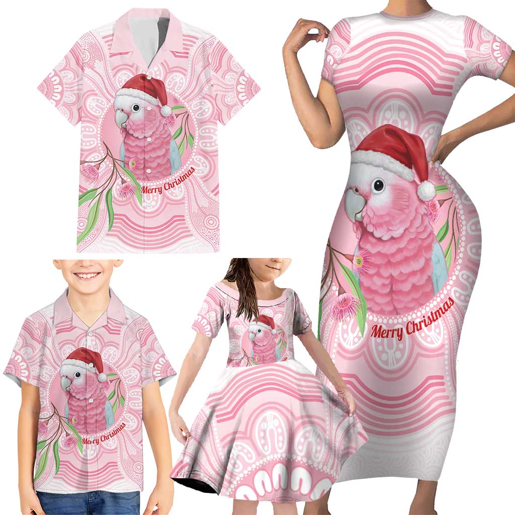 Funny Pink Galah Australia Christmas Family Matching Short Sleeve Bodycon Dress and Hawaiian Shirt Eucalyptus Blossoms Aboriginal Art - Aussie Hoodie